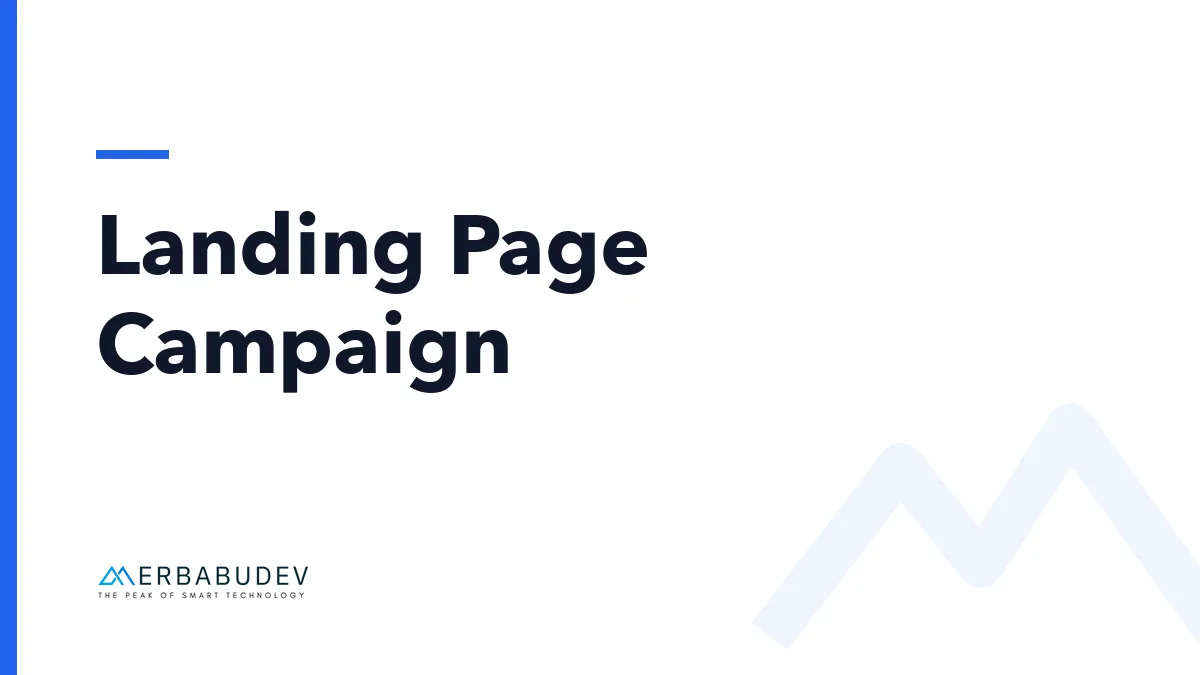 Sampul artikel bertuliskan "Landing Page Campaign" dengan logo Merbabudev